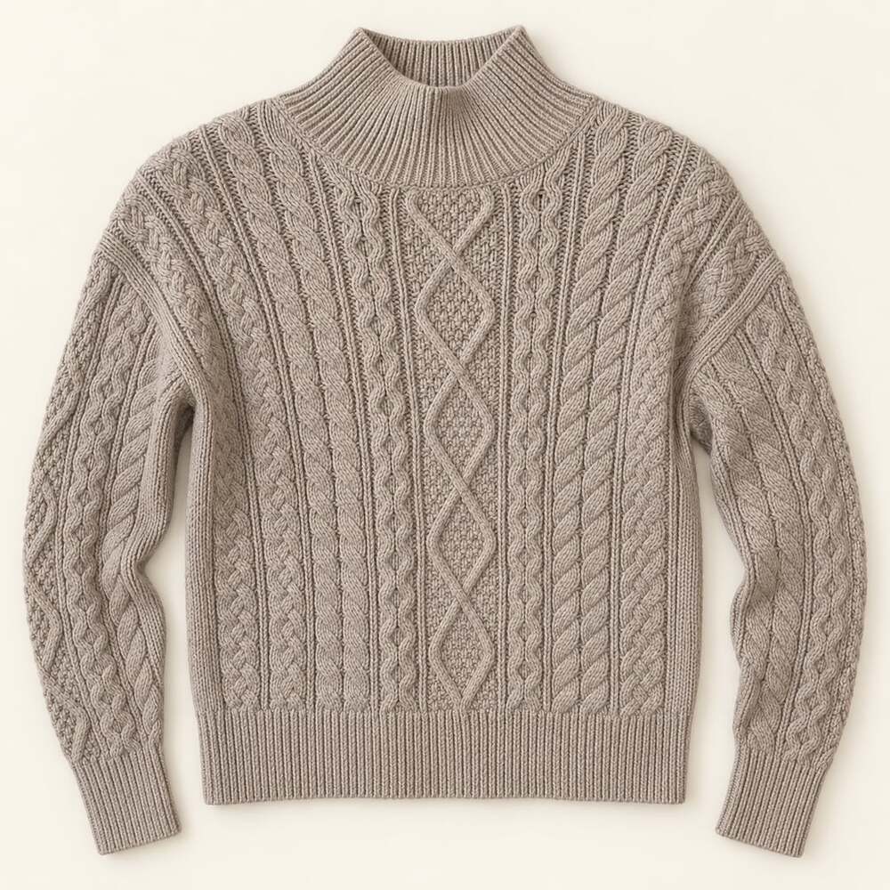 Banana Republic Cable Knit Mock Neck Sweater Taupe Fisherman Academia Small